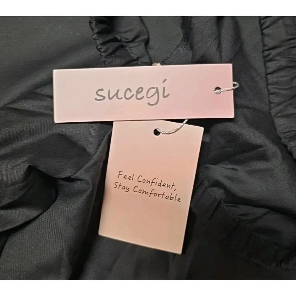 Sucegi Black Wide Leg Pants Large High Waisted Lounge Pajama Palazzo Trousers L - Picture 5 of 6